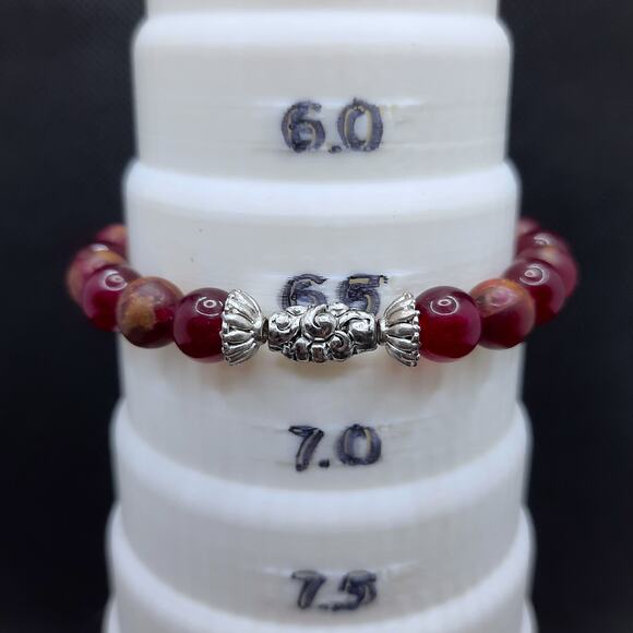 Red Jasper Beaded Bracelet Artisan Made 8mm Gemstone Stretch Tibetan Silver New - Picture 8 of 12